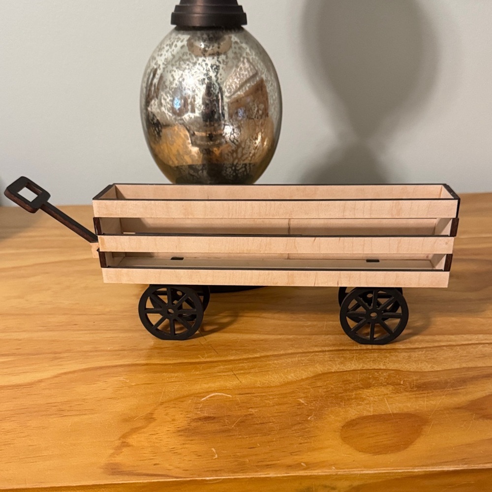 Mini Wooden Wagon Decor - Natural Wood with Black Wheels